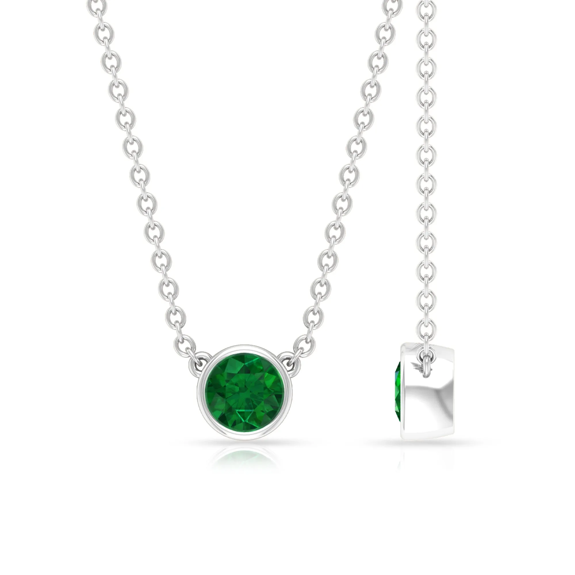 0.25 CT Round Cut Emerald Solitaire Necklace in Bezel Setting