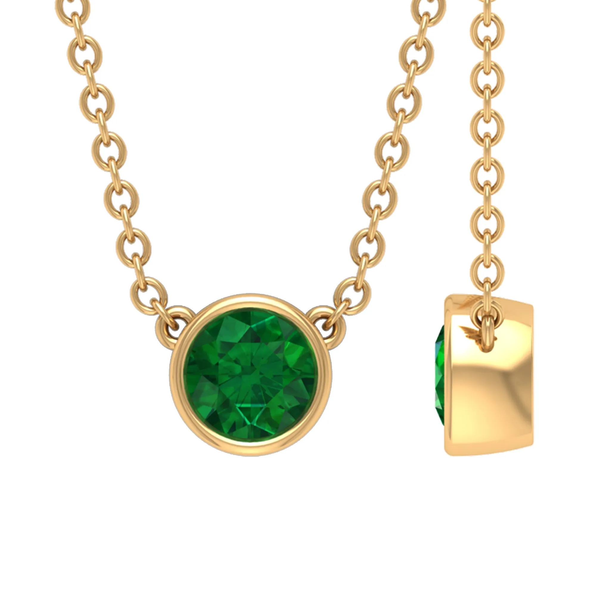 0.25 CT Round Cut Emerald Solitaire Necklace in Bezel Setting