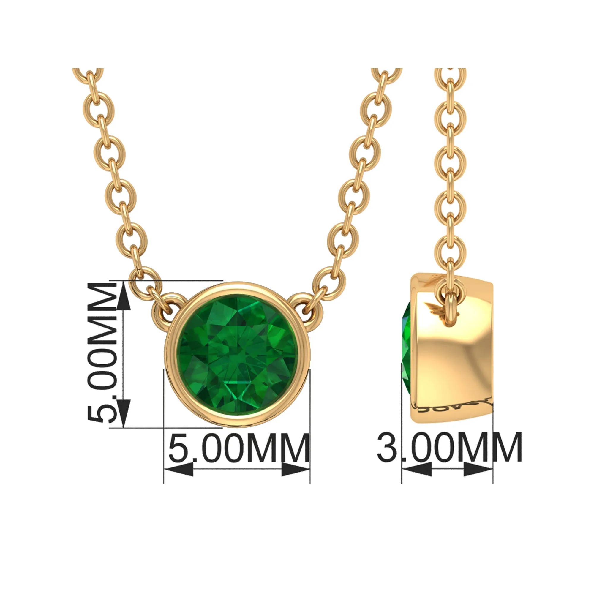 0.25 CT Round Cut Emerald Solitaire Necklace in Bezel Setting