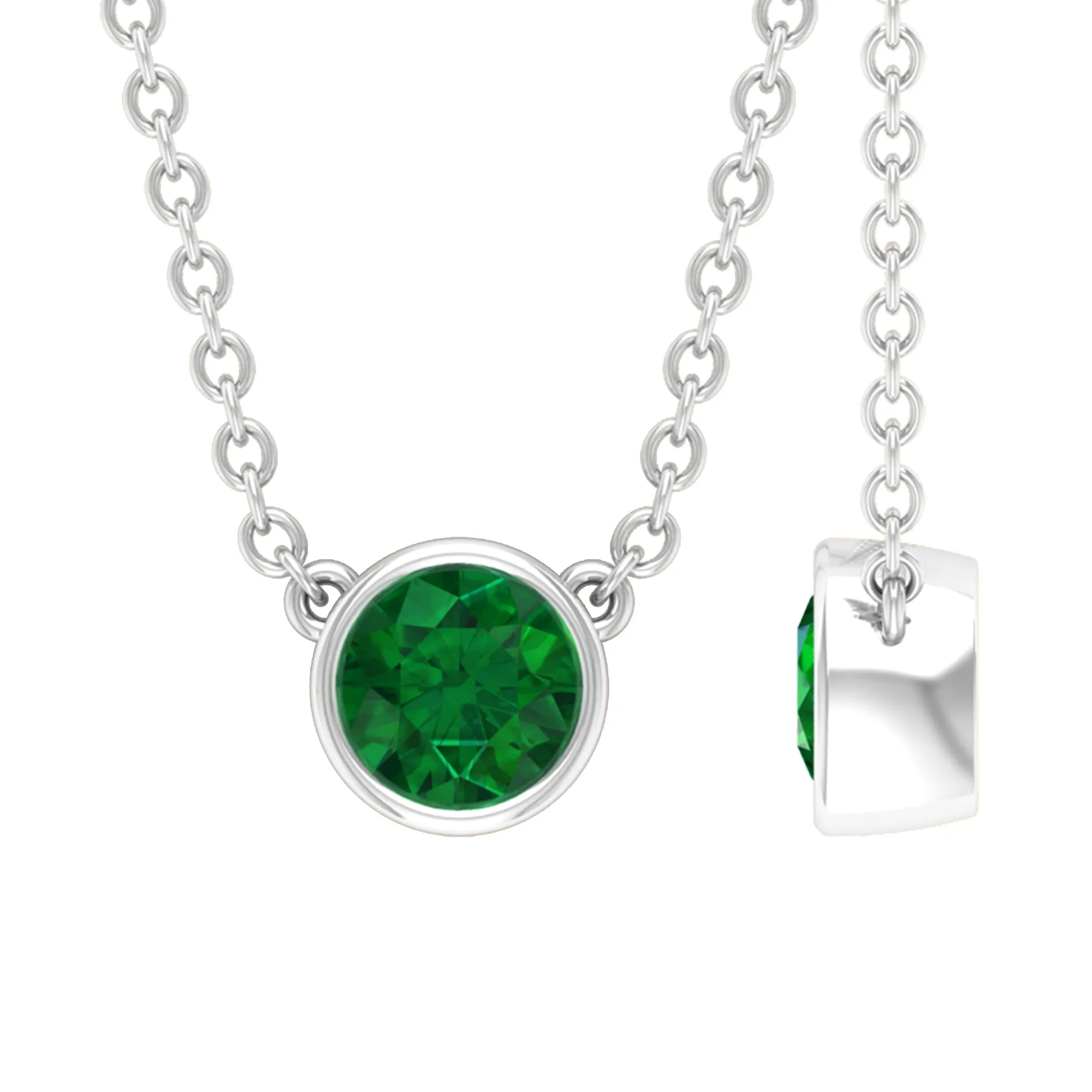 0.25 CT Round Cut Emerald Solitaire Necklace in Bezel Setting