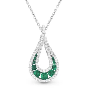 0.29Ct Emerald 16"pendant Necklace In 14K White Gold