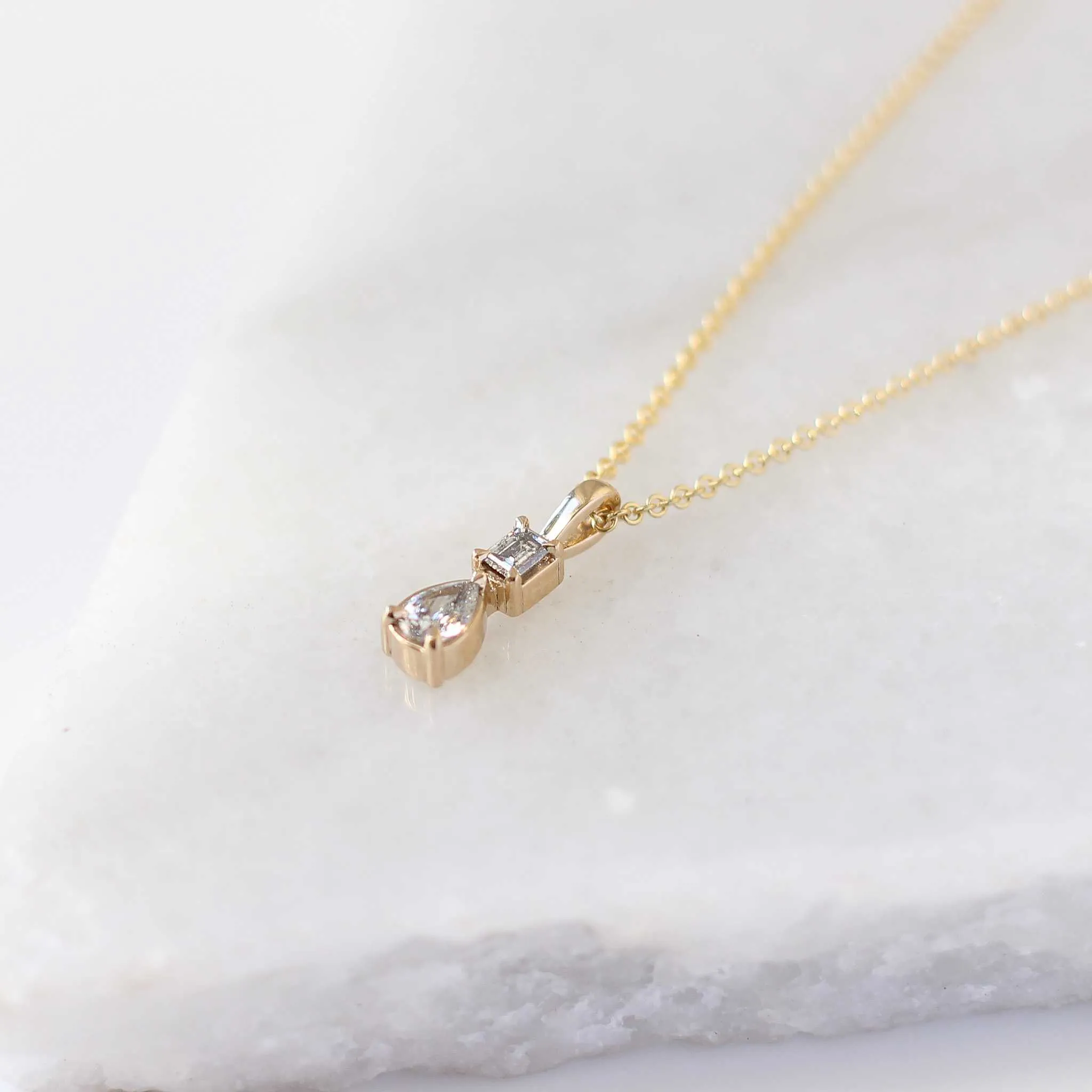 0.30ct Emerald Cut and Pear Diamond Toi Et Moi Necklace