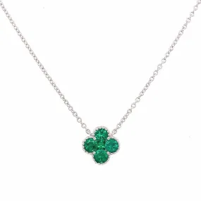 0.34ct tw Green Emerald Clover Flover Shape Pendant Necklace