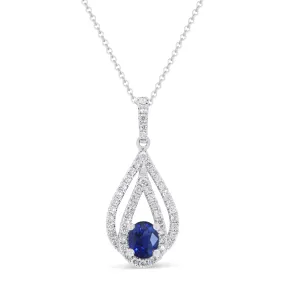 0.48Ct Sapphire 16"pendant Necklace In 14K White Gold