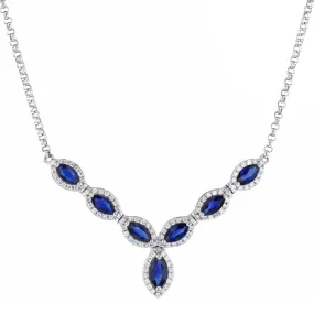 0.49ct Marquise Cut Sapphire and 0.30ct Diamond Necklet | Pre-Loved | 14K White Gold