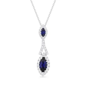 0.61Ct Sapphire 16"pendant Necklace In 14K White Gold