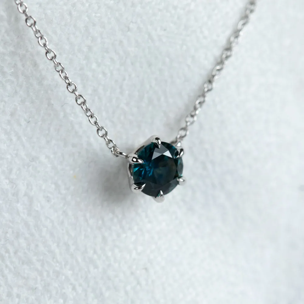 0.95ct Deep Blue Montana Sapphire Six Prong Necklace in 14k White Gold