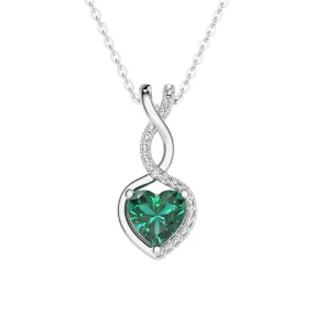 1 CT. Emerald Infinity Heart Pendant with Diamonds