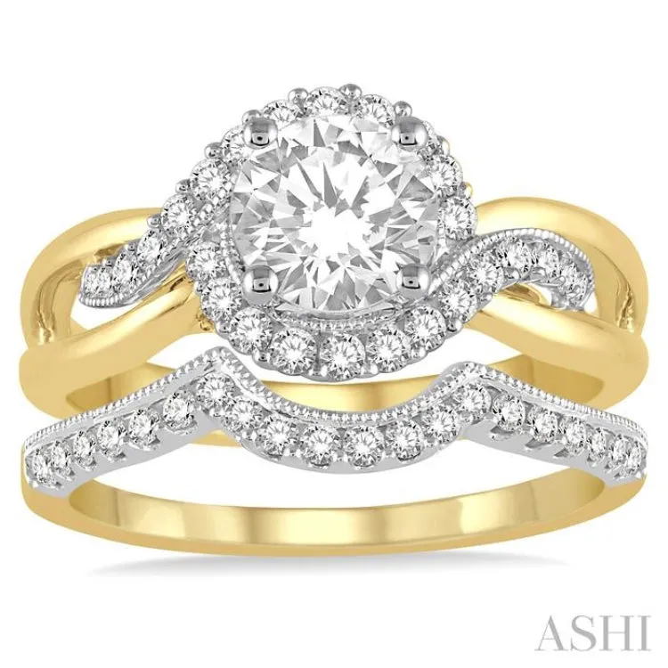 1 Ctw Diamond Bridal Set with 3/4 Ctw Round Cut Engagement Ring and 1/5 Ctw Wedding Band in 14K Yellow and White Gold