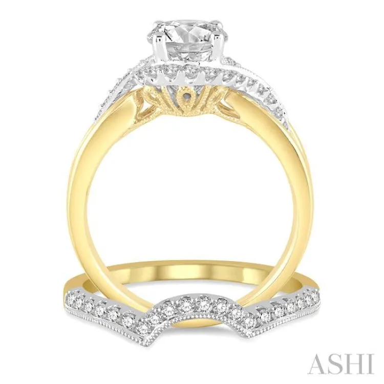 1 Ctw Diamond Bridal Set with 3/4 Ctw Round Cut Engagement Ring and 1/5 Ctw Wedding Band in 14K Yellow and White Gold