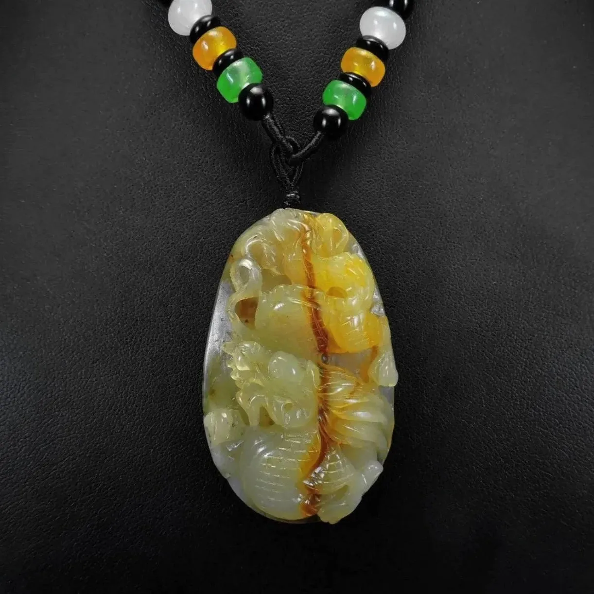 100% Natural Hand-Carved Jade Pendant Jadeite Necklace Dragon