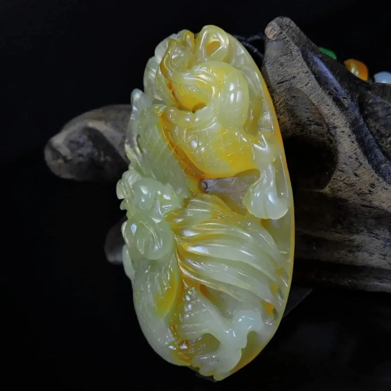 100% Natural Hand-Carved Jade Pendant Jadeite Necklace Dragon