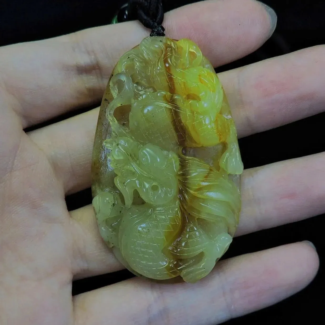 100% Natural Hand-Carved Jade Pendant Jadeite Necklace Dragon