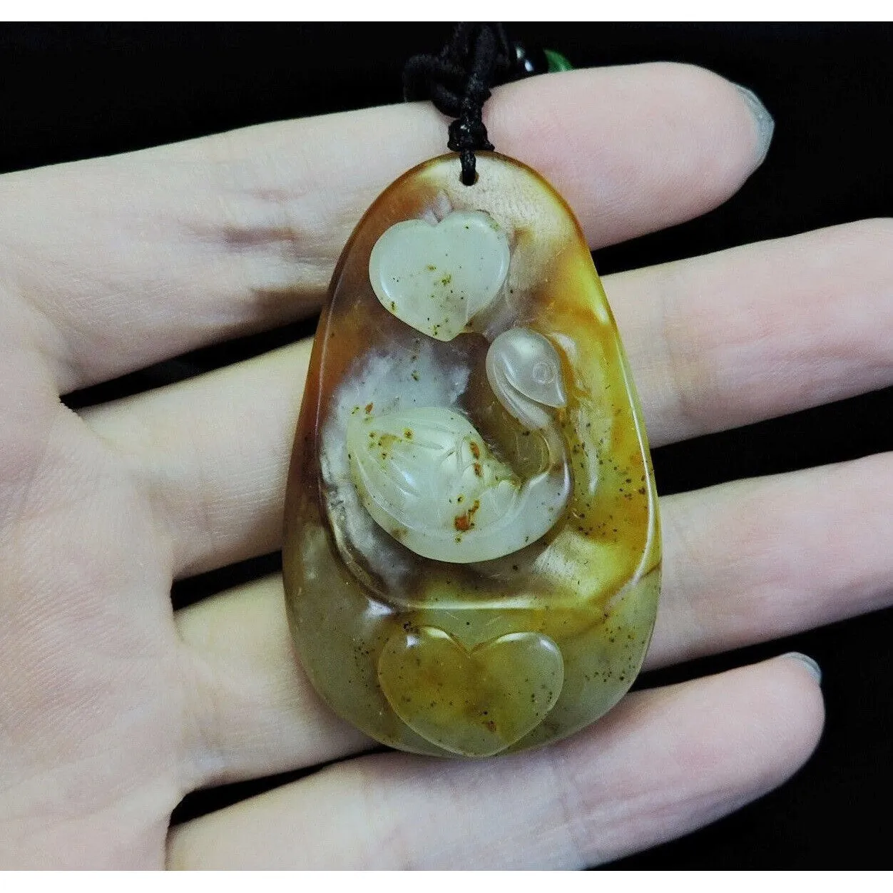 100% Natural Hand-carved Jade Pendant Jadeite Necklace Swan Love