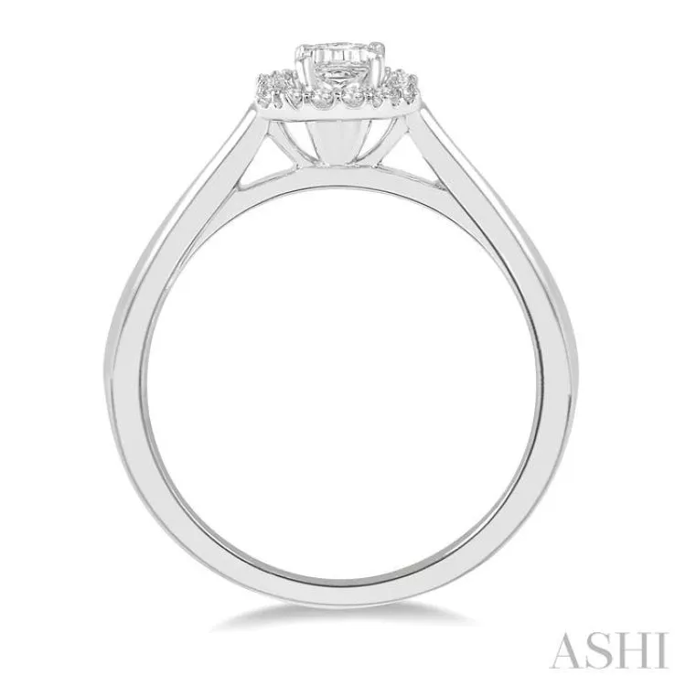 1/3 ctw Round Cut Diamond Engagement Ring With 1/4 ctw Emerald Cut Center Stone in 14K White Gold