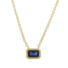 14K Gold Bezel Blue Sapphire Necklace