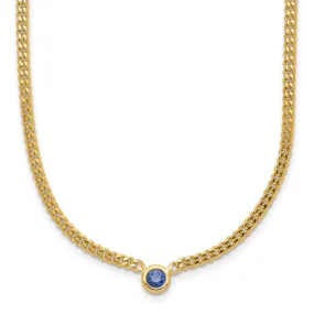 14K Gold Curb Chain Necklace with Sapphire