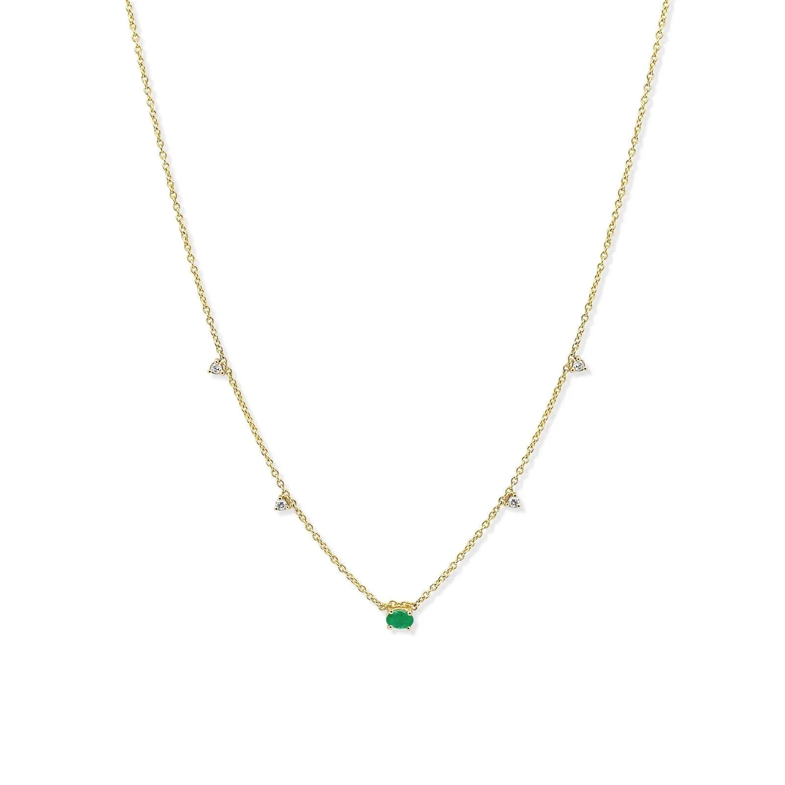 14K Gold Emerald & Diamond Station Necklace