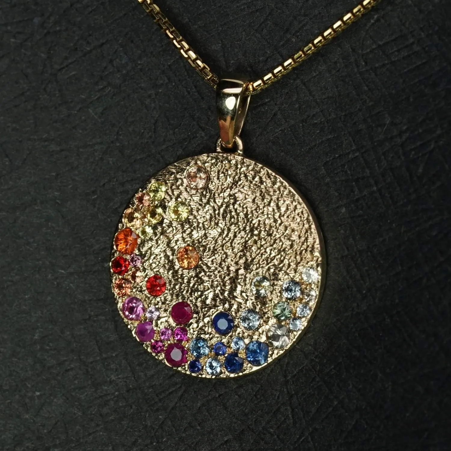 14k Gold Rainbow Disc Pendant