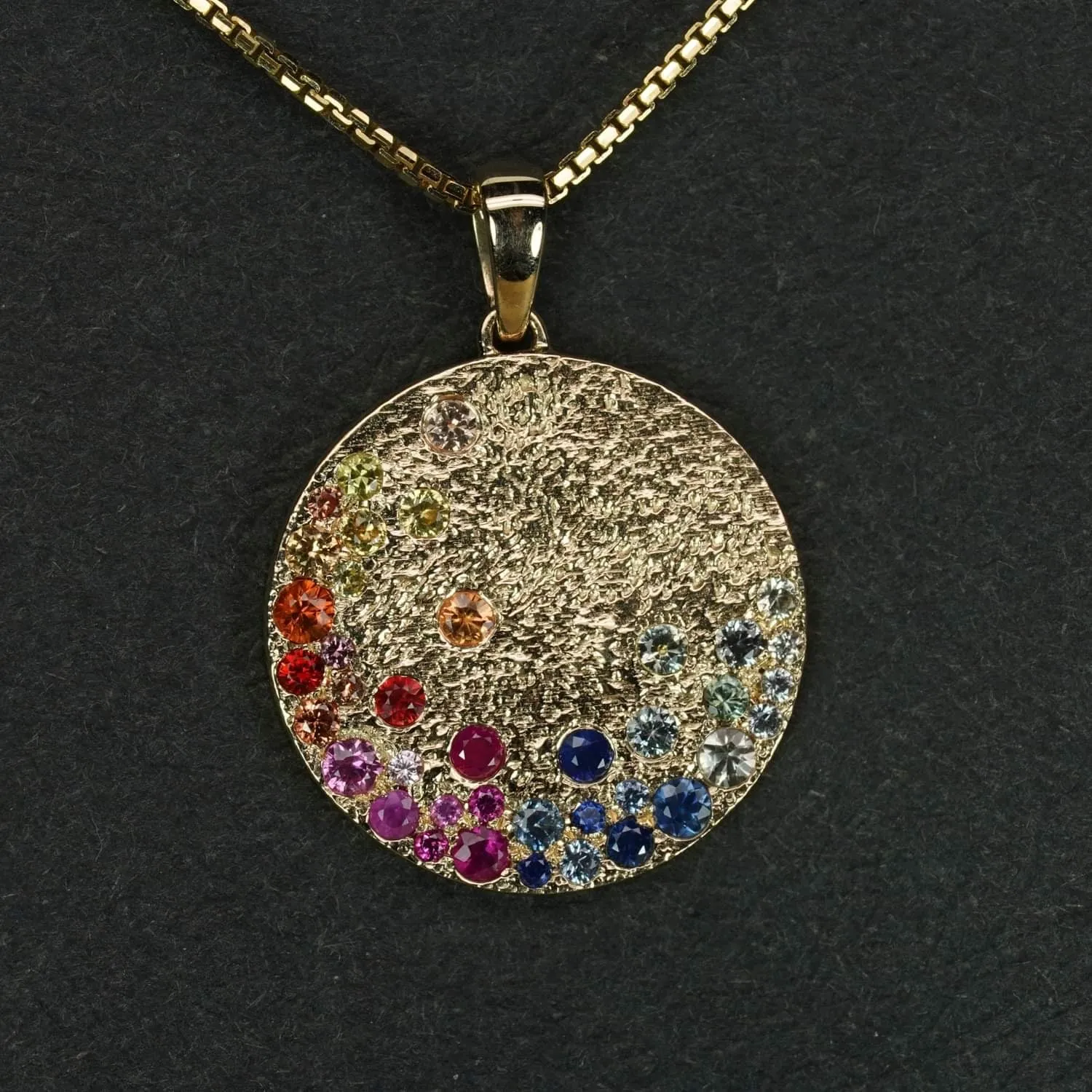 14k Gold Rainbow Disc Pendant