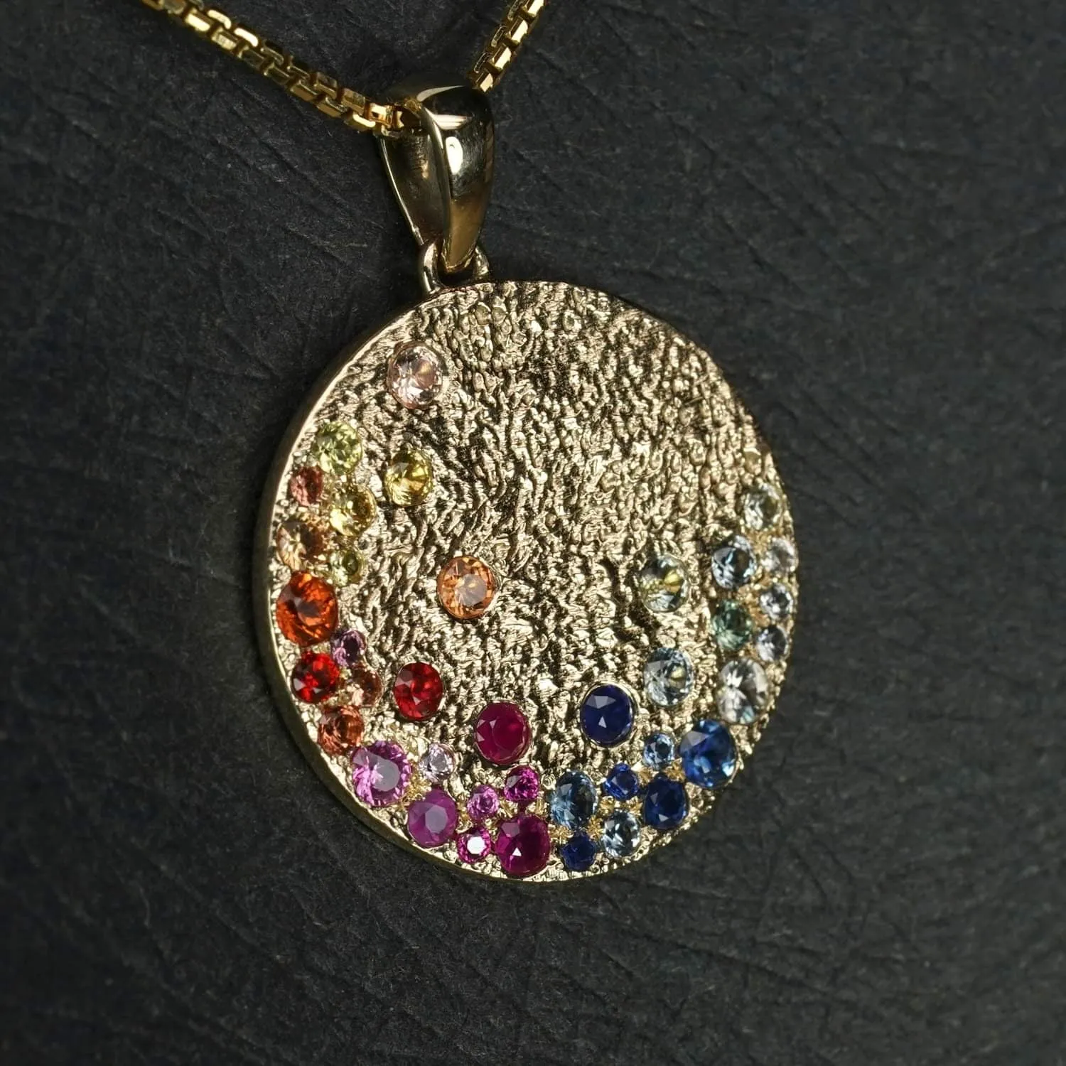 14k Gold Rainbow Disc Pendant