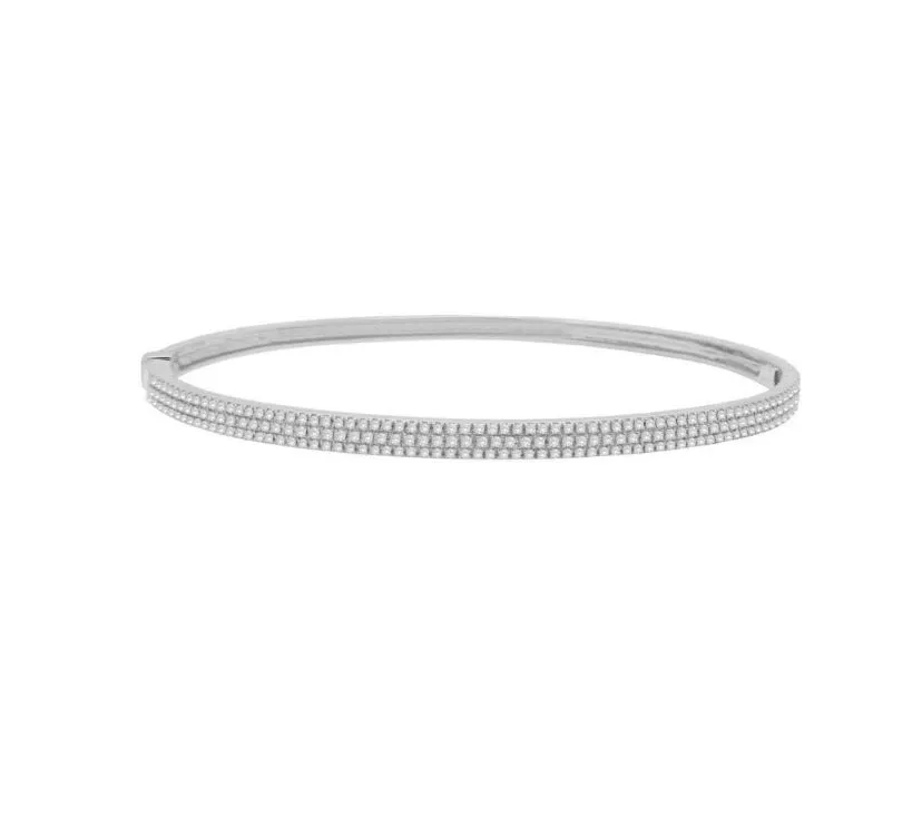 14k Pave Three Row Bangle