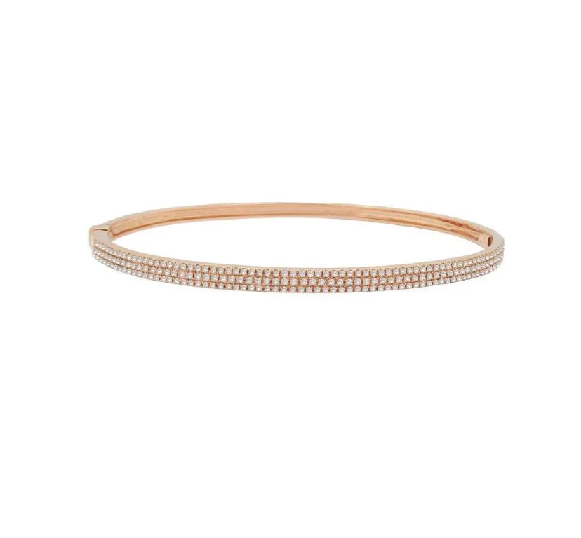 14k Pave Three Row Bangle