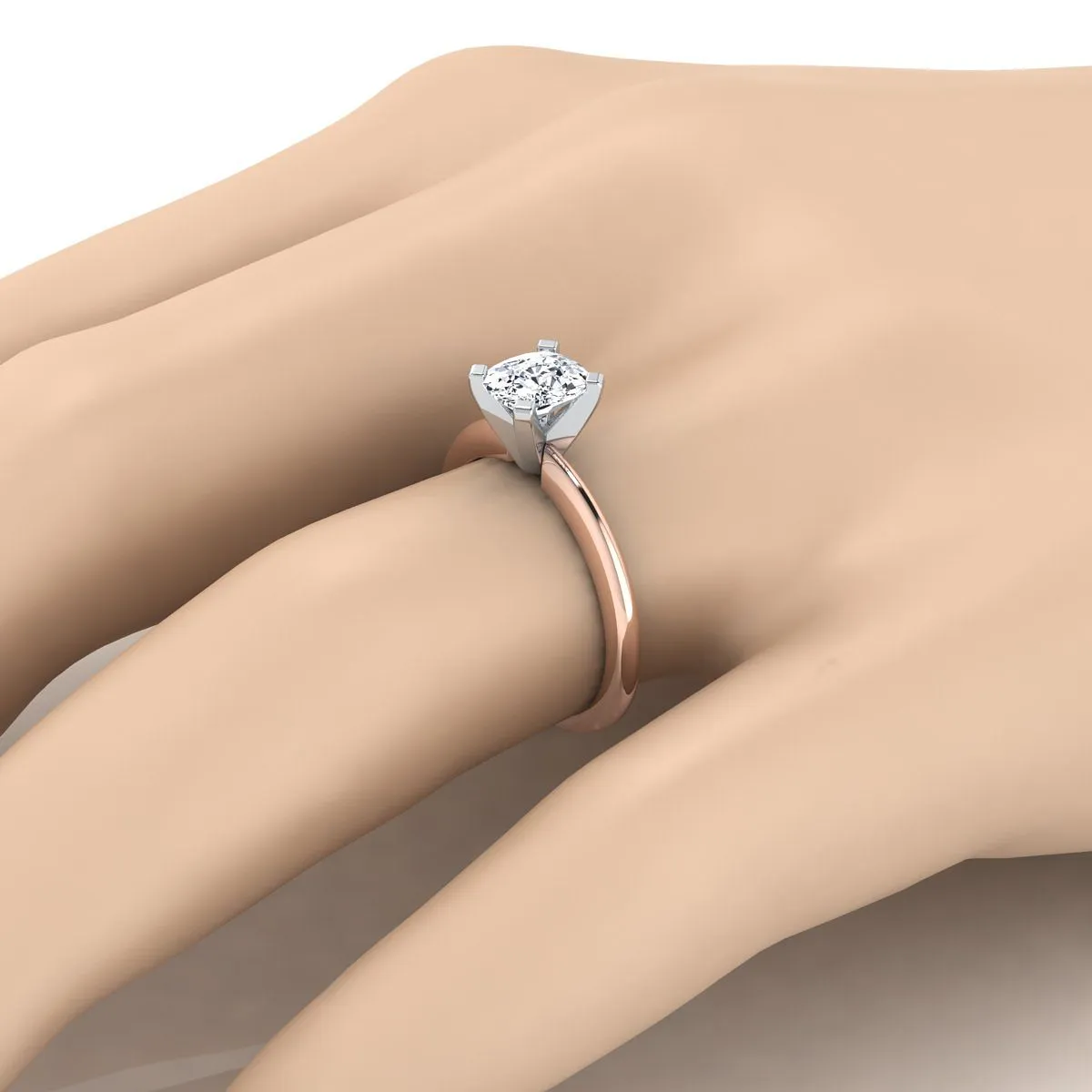 14K Rose Gold Cushion  Classic Low Base Solitaire Engagement Ring