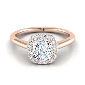 14K Rose Gold Cushion Diamond Shared Prong Halo Engagement Ring -1/5ctw