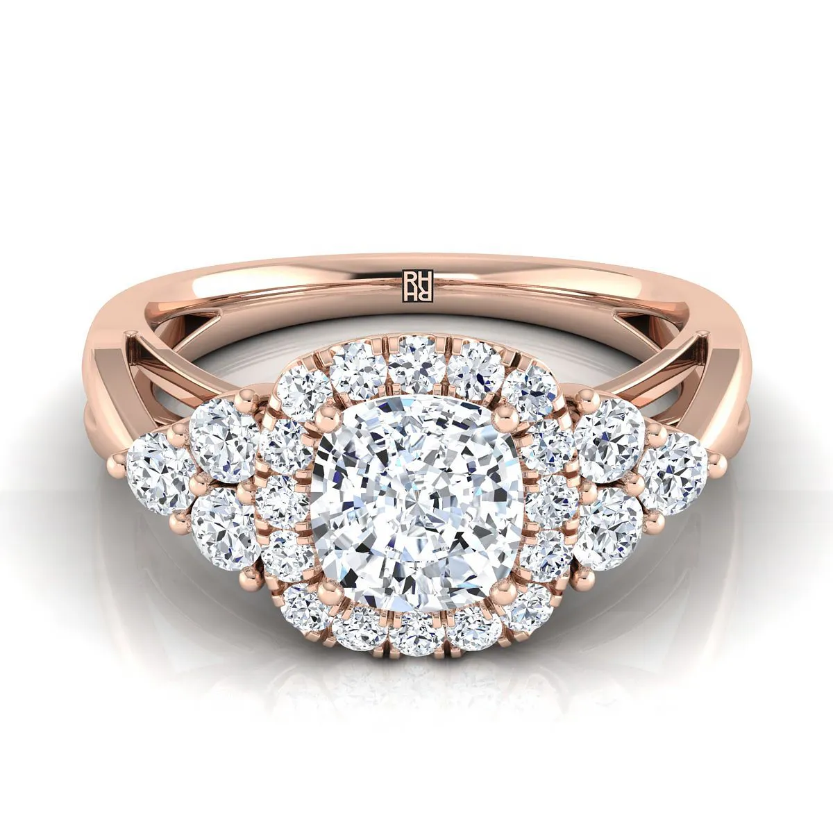 14K Rose Gold Cushion Open Twisted Triple Diamond Engagement Ring -5/8ctw