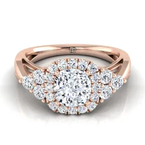 14K Rose Gold Cushion Open Twisted Triple Diamond Engagement Ring -5/8ctw