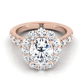 14K Rose Gold Oval Diamond Luxe Style French Pave Halo Engagement Ring -1-1/10ctw