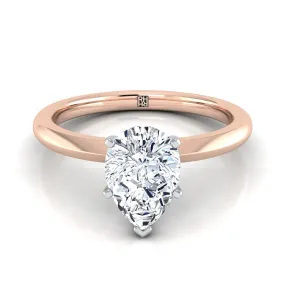 14K Rose Gold Pear Shape Center  Petite Knife Edge Solitaire Engagement Ring