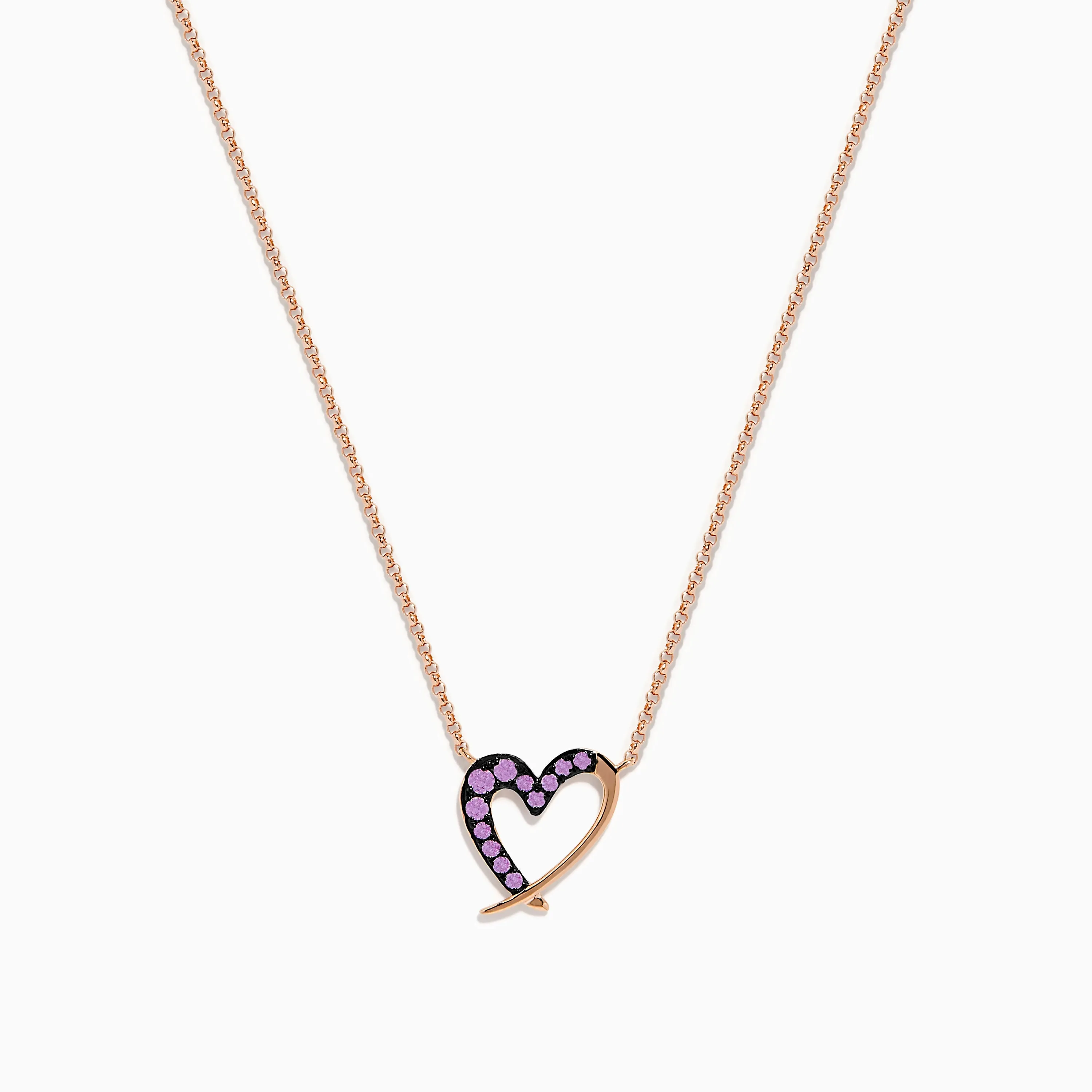 14K Rose Gold Pink Sapphire Open Heart Necklace