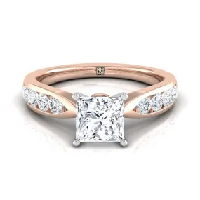 14K Rose Gold Princess Cut Pinched Channel Diamond Channel Engagement Ring -3/8ctw