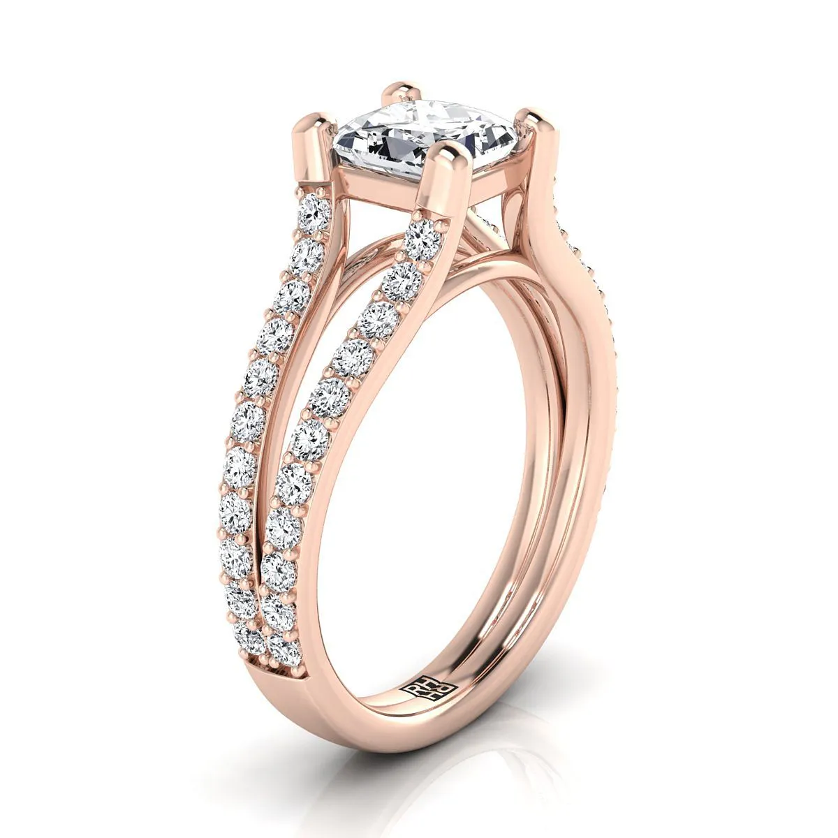 14K Rose Gold Princess Cut Prong Set Sapphire Split Shank Engagement Ring