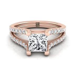 14K Rose Gold Princess Cut Prong Set Sapphire Split Shank Engagement Ring