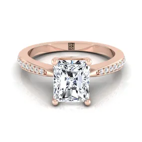 14K Rose Gold Radiant Cut Center Diamond Tapered Pave Engagement Ring -1/8ctw