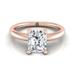 14K Rose Gold Radiant Cut Center Rounded Comfort Fit Solitaire Engagement Ring