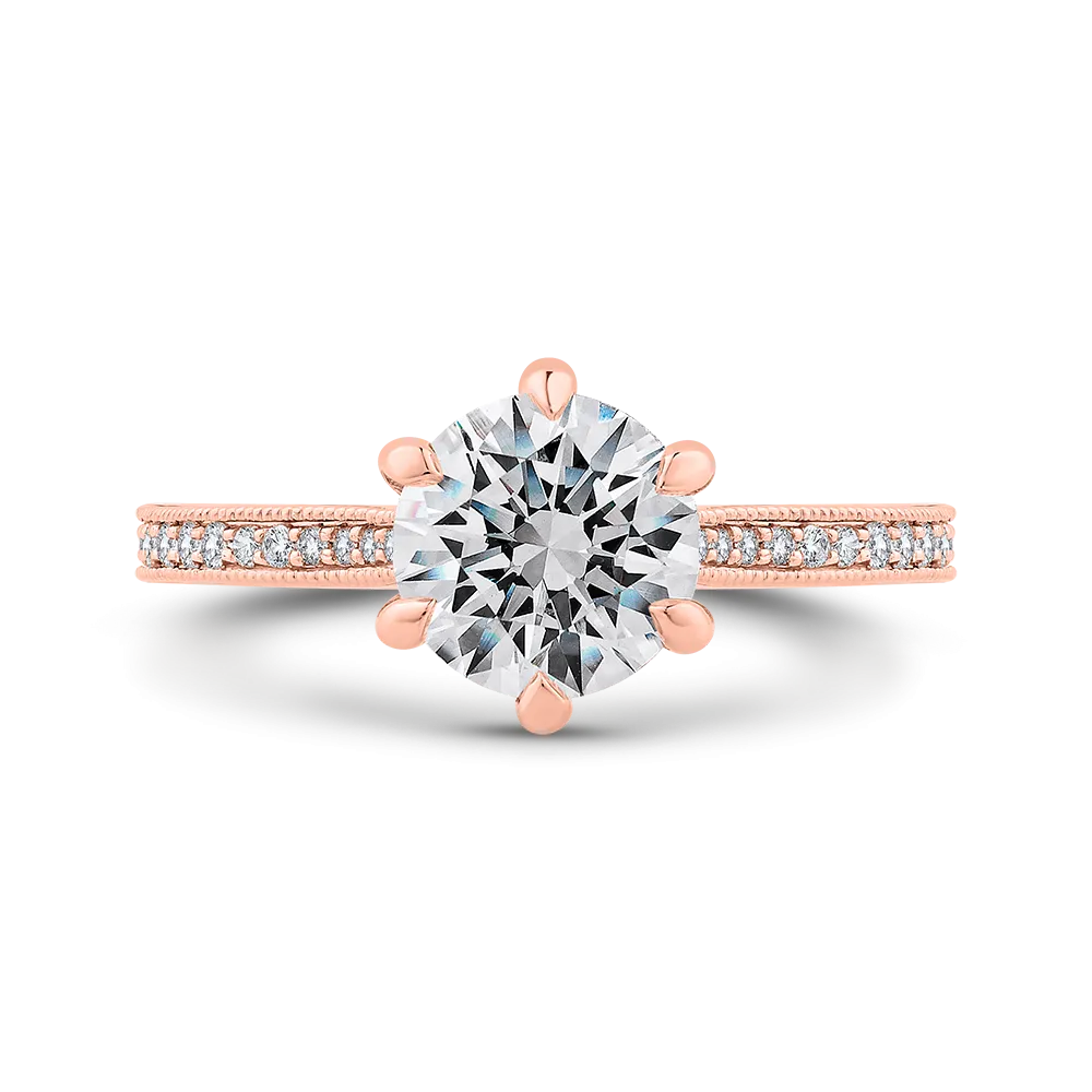 14K Rose Gold Round Diamond Engagement Ring (Semi Mount)