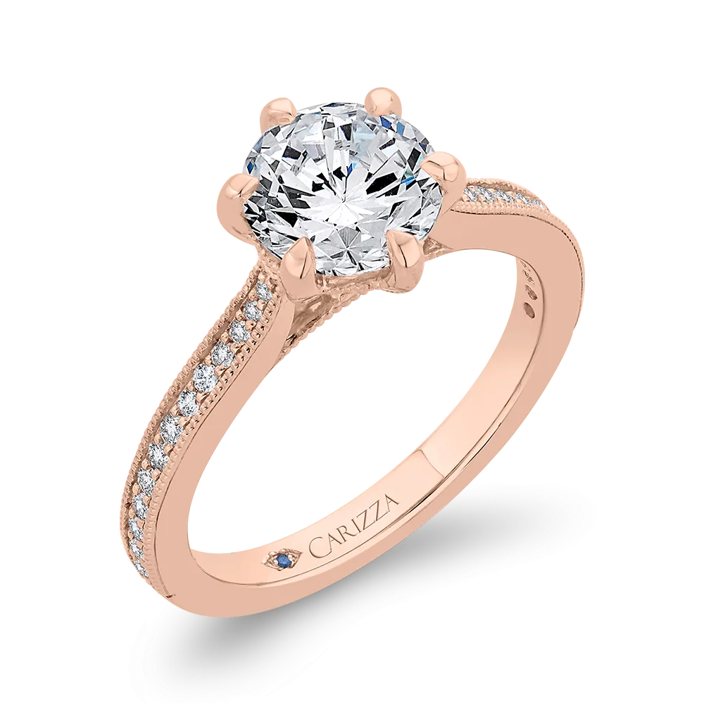 14K Rose Gold Round Diamond Engagement Ring (Semi Mount)