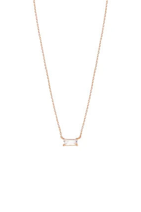 14K Solid Rose Gold Baguette CZ Emerald Cut Necklace