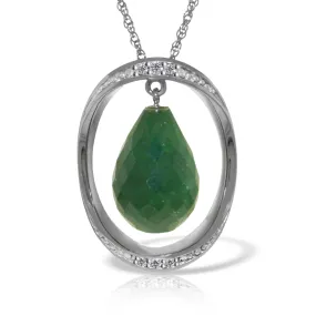 14K Solid White Gold Necklace w/ Natural Briolette Dyed Green Sapphire & Diamonds