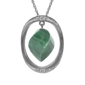 14K Solid White Gold Necklace w/ Twisted Briolette Dyed Green Sapphire & Diamonds