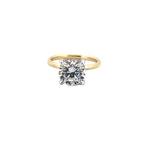 14K Two-Tone Gold 3.00 Carat Round Lab Grown Diamond Under Halo Solitaire Engagement Ring