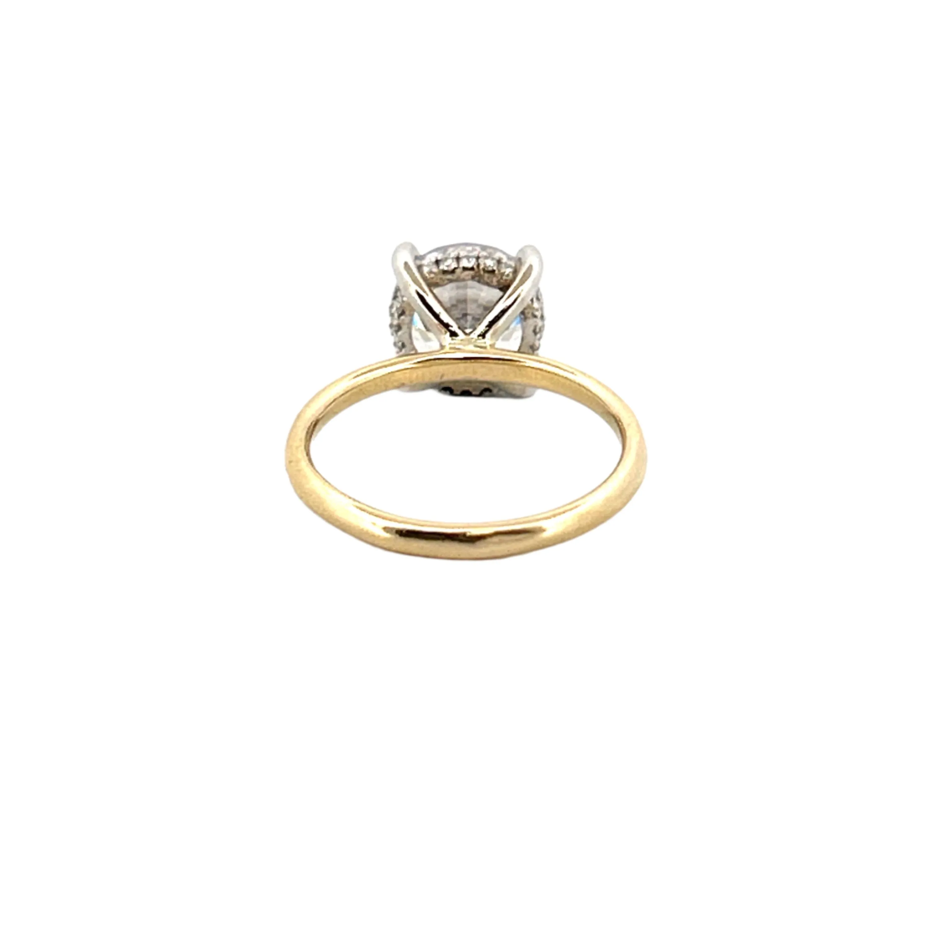 14K Two-Tone Gold 3.00 Carat Round Lab Grown Diamond Under Halo Solitaire Engagement Ring