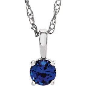 14K White 3 mm Imitation Blue Sapphire Youth Solitaire 14" Necklace