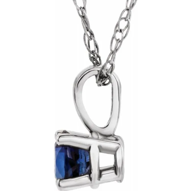 14K White 3 mm Lab-Grown Blue Sapphire Youth Solitaire 14" Necklace