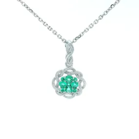 14K White Gold 0.26cttw. Emerald Cluster Braided Pendant