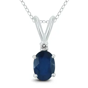 14K White Gold 6X4Mm Oval Sapphire And Diamond Pendant